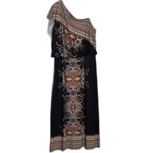 Emma & Michele Black Boho One Shoulder Maxi Dress Women's XL